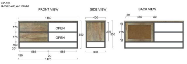 Jaipur Furniture Industrial Sawn 2-Drawer TV Unit-3