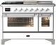 Ilve® Majestic III 48" White Pro Style Dual Fuel Natural Gas Range with 5 Black Brass Burners and Chrome Trim-0