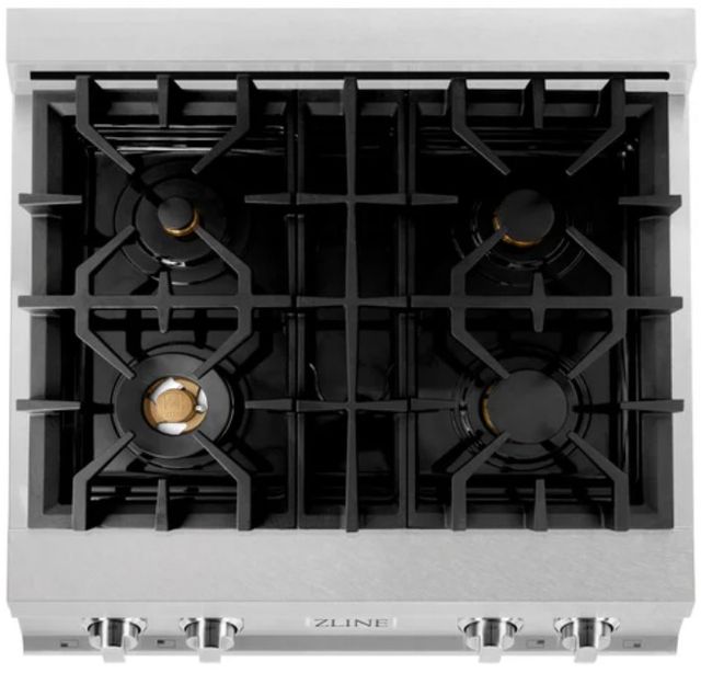 ZLINE Legacy 30" Satin Stainless Steel Gas Rangetop with 4 Brass Burners and Porcelain Cooktop-2