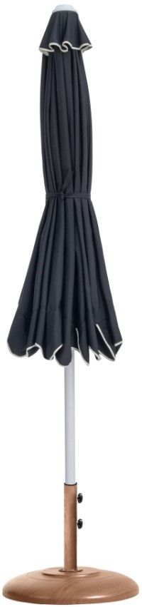 Meridian Furniture Amalfi Black/Matte White/Teak Aluminum Outdoor Patio Umbrella and Round Base-1