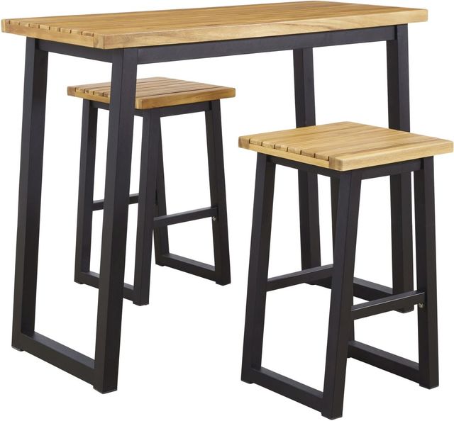 Signature Design by Ashley® Town Wood 3-Piece Brown/Black Outdoor Dining Table Set-0