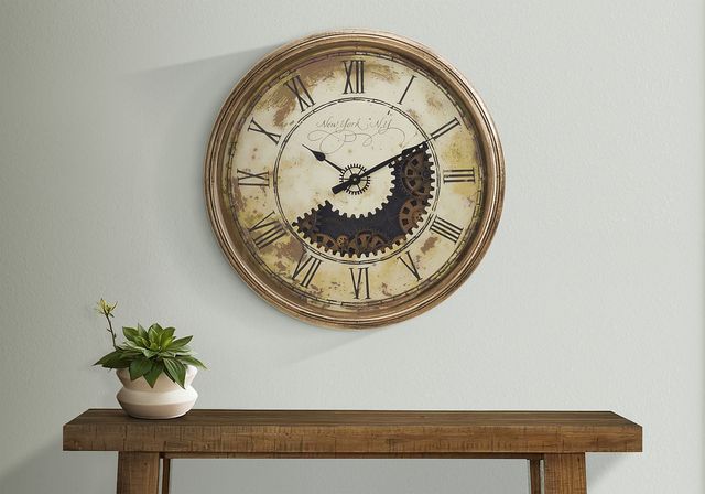 Monarch Specialties Inc. Antique Gold 30" Oversized Round Wall Clock with Roman Numerals on Vintage-2