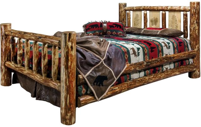 Montana Woodworks® Glacier Country Stain & Clear Lacquer Full Bed with Laser Engraved Pine Tree Design-3