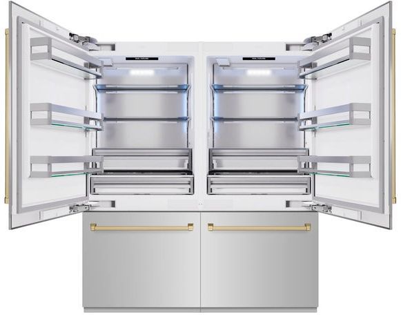 ZLINE Autograph Edition 72" 39.6 Cu. Ft. Stainless Steel Built In French Door Refrigerator with Champagne Bronze Accents-2