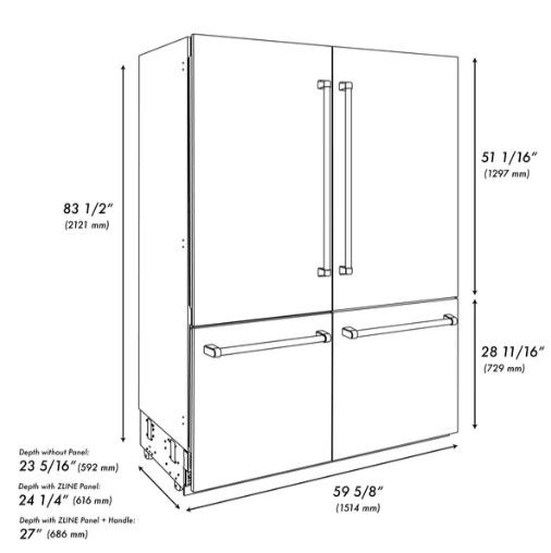 ZLINE Autograph Edition 60" 32.2 Cu. Ft. Satin Stainless Steel Built-In French Door Refrigerator with Champagne Bronze Accents-2