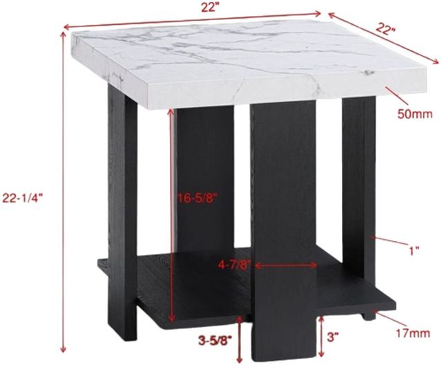 Crown Mark Ashton 3-Piece White Occasional Table Set with Black Base-3
