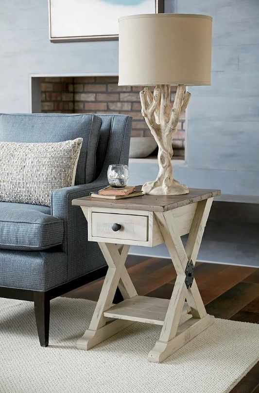 Hammary® Reclamation Place Sundried Natural Trestle Chairside Table with Willowed Base-1