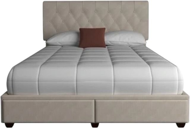 Bernards Skyla Beige King Upholstered Panel Storage Bed-2