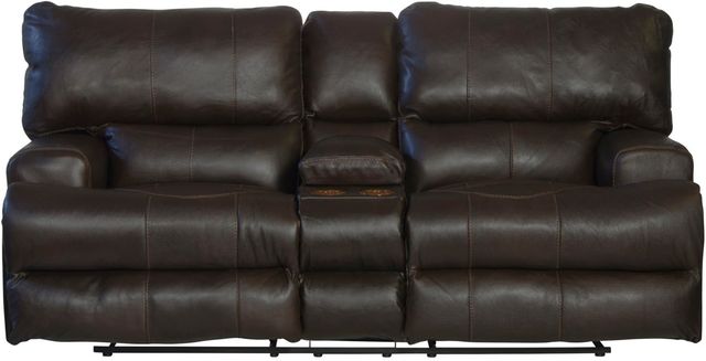 Catnapper® Wembley Chocolate Leather Power Lay Flat Reclining Console Loveseat with Power Adjustable Headrest and Power Adjustable Lumbar Support-3