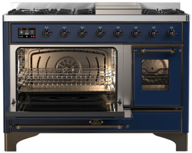Ilve® Majestic III 48" Midnight Blue Pro Style Dual Fuel Natural Gas Range with Triple Glass Door and Burnished Trim-2