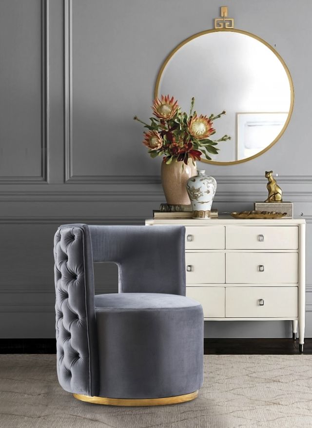 Meridian Furniture Theo Grey Velvet Swivel Chair-3