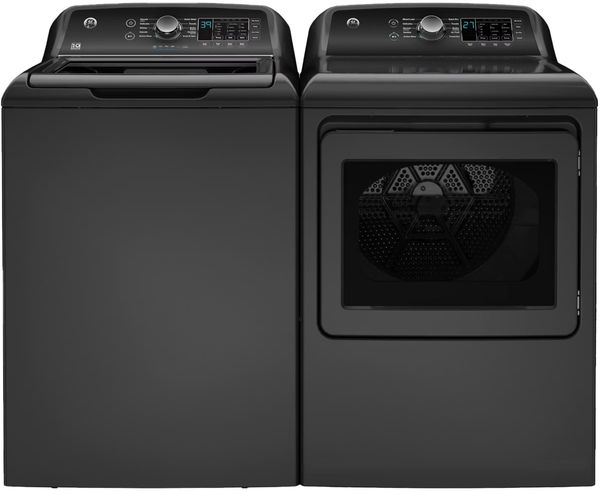 GE Diamond Gray Agitator Top Load Washer and Gas Dryer Laundry Pairing