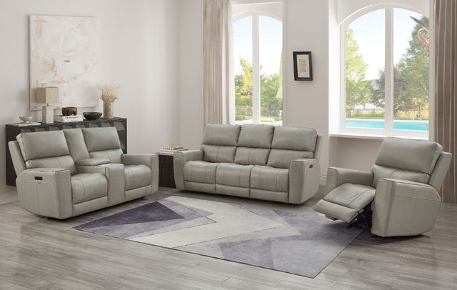 Leather Italia™ Cambria Laredo Cement Power Reclining Loveseat with Console-2