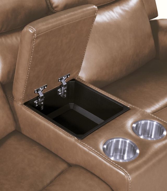 Corinthian Furniture Mocha Power Headrest Console Loveseat-3