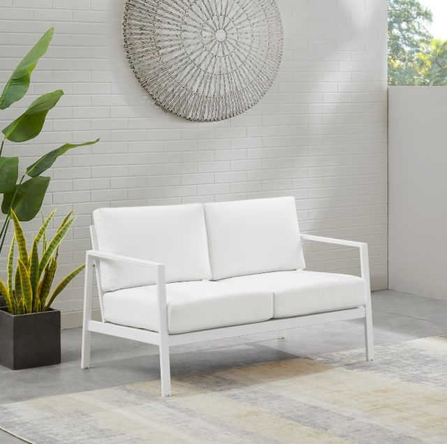 Linon Alora White Aluminum/Fabric Outdoor Loveseat-1