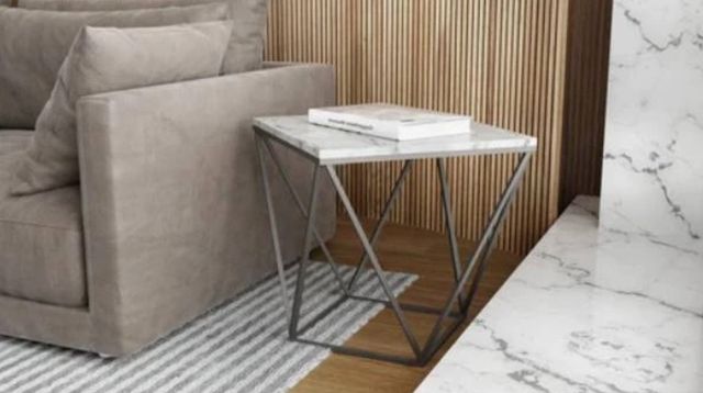 Bernards Athens Stone Top End Table with Brushed Nickel Base-1