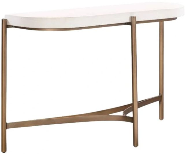 Modus Furniture Lyon White Semi-Circular Console Table with Brushed Bronze Base-0