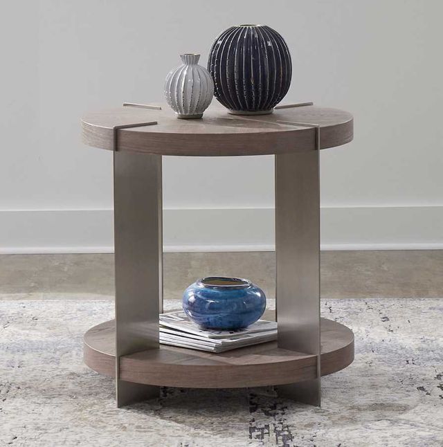 Liberty Furniture Harlow Sandstone Round End Table with Satin Nickel Base-1