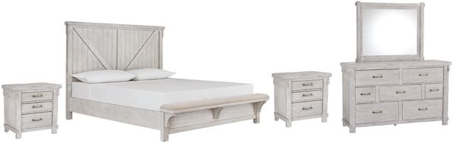 Signature Design by Ashley® Brashland 5-Piece White King Panel Bed Set-0