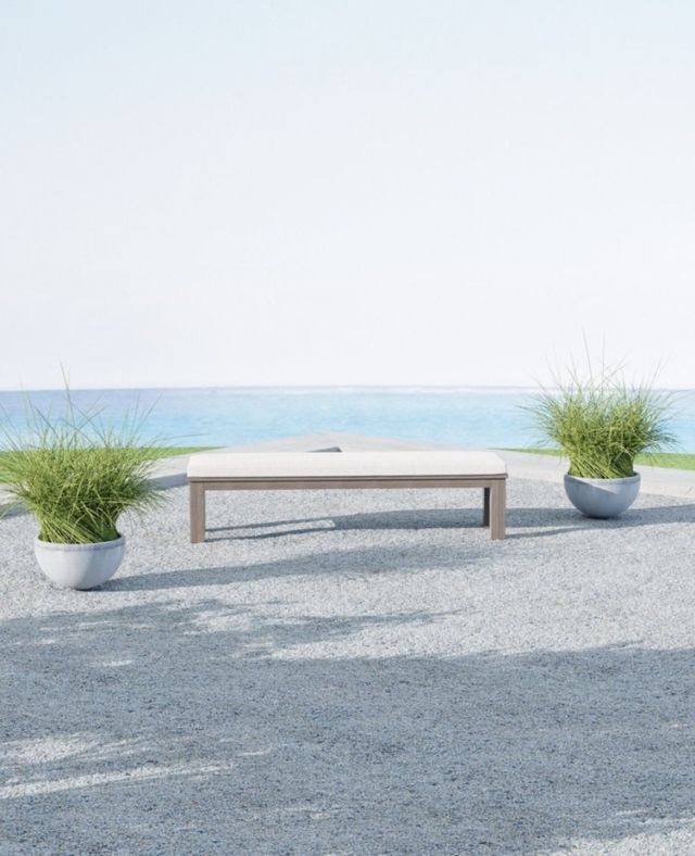 Sunset West Coastal Beige/Natural Fabric/Teak Outdoor Dining Bench-3