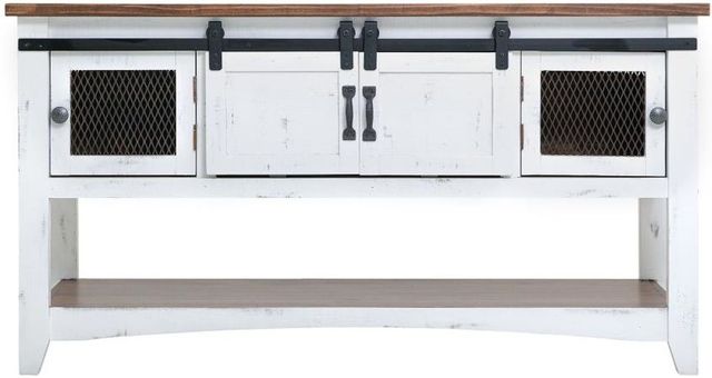 International Furniture Direct Pueblo Brown Top Sofa Table with White Base-2