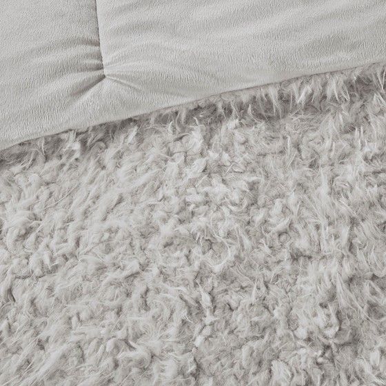 Olliix by Madison Park Nova Grey Full/Queen Faux Mohair Reverse Faux Mink Comforter Set-2