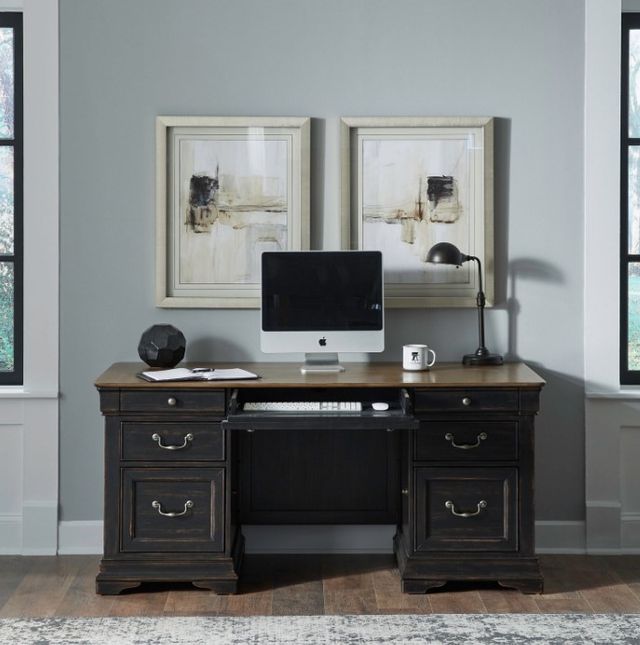 Liberty Furniture Meritage Aged Charcoal/Caramel Junior Executive Desk-1