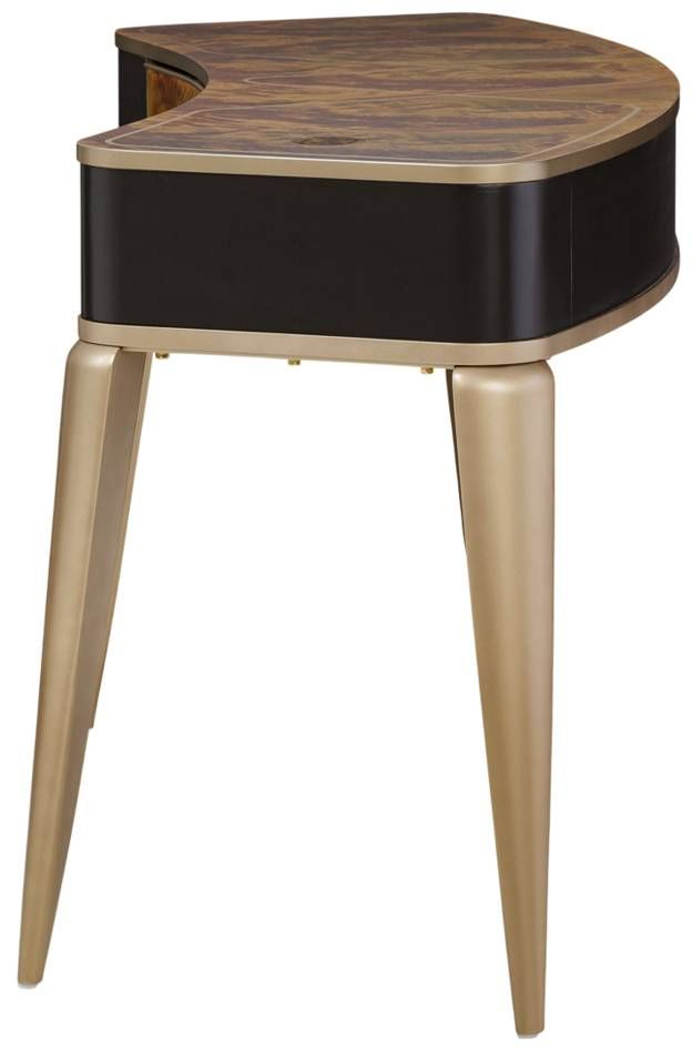 Michael Amini® Malibu Crest Crotch Mahogany Vanity Desk with Burnished Gold Legs-3