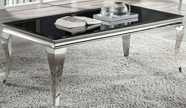 Furniture of America® Wetzikon Black Glass Coffee Table with Silver Legs-0