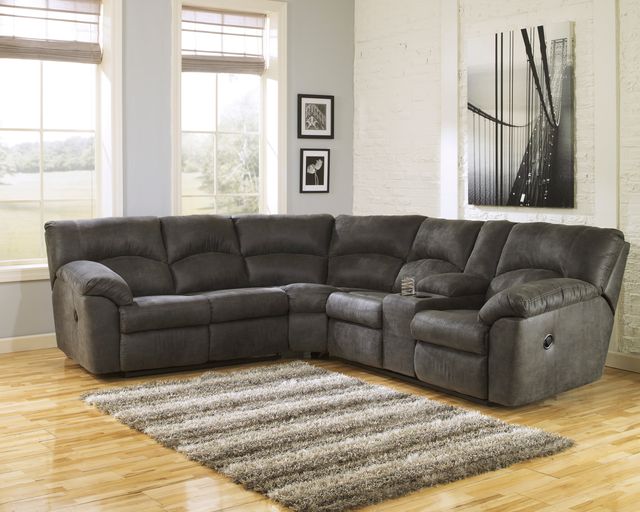 Signature Design by Ashley® Tambo 2-Piece Pewter L-Shape Reclining Sectional Sofa-2