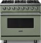 Viking® 5 Series 36" Eucalyptus Pro Style Dual Fuel (NG) Range with Polished Chrome Trim-0