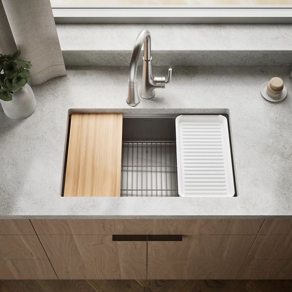 KOHLER® Strive® Stainless Steel 29" Undermount Single-Bowl Workstation Kitchen Sink-1