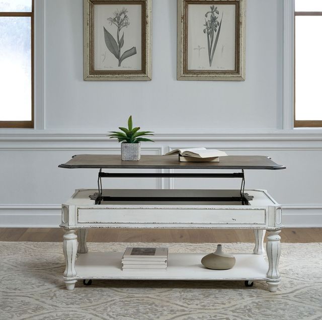 Liberty Furniture Magnolia Manor Weathered Bark Lift Top Cocktail Table with Antique White Base-2