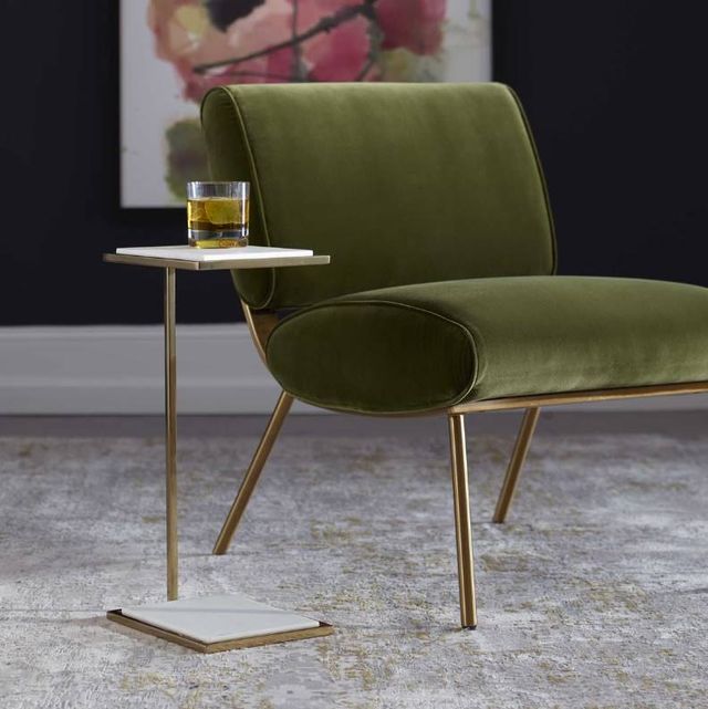 Uttermost® Elevate White Drink Table with Brushed Brass Frame-1