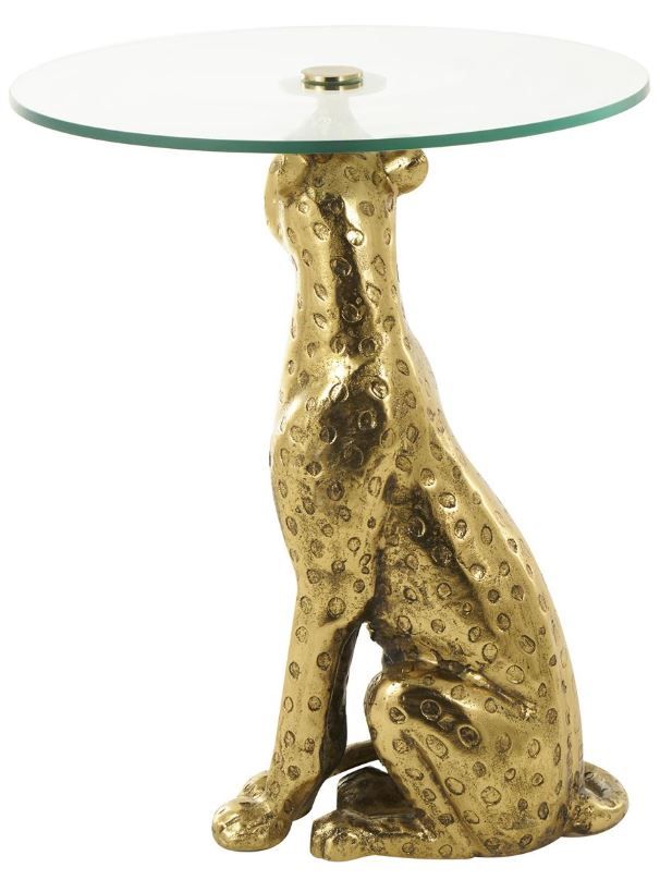 Deco Marche Clear Leopard Side End Accent Table with Gold Base-1