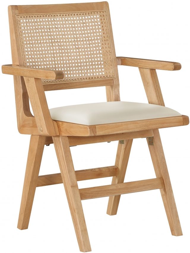 Meridian Furniture Abby Cream/Natural Vegan Leather Dining Arm Chair-0