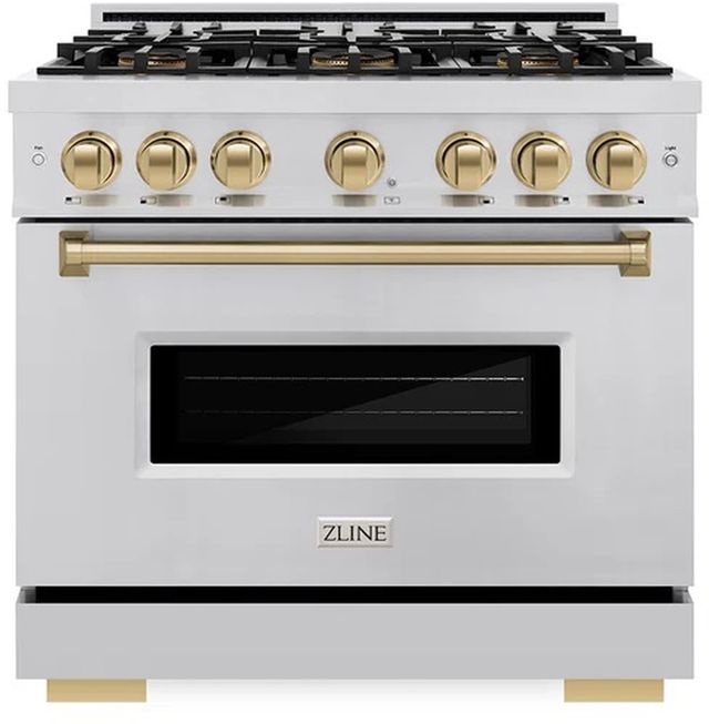 ZLINE Autograph Edition 36" 5.2 cu. ft. Gas Range with 6 Burner DuoPro™ Cooktop and Convection Gas Oven in Stainless Steel and Champagne Bronze Accents-0