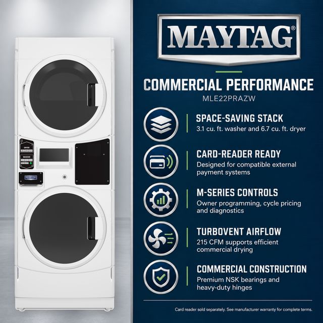 Maytag Commercial MLE22PRAZW 3.1 Cu. Ft. Washer / 6.7 Cu. Ft. Electric Dryer Combination Stack, Card-Reader-Ready, White-3