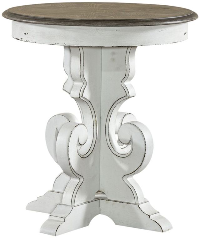 Liberty Furniture Magnolia Manor Weathered Bark Round End Table with Antique White Base-0