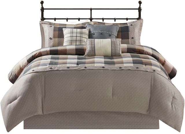 Olliix by Madison Park Ridge 7 Piece Neutral Queen Herringbone Comforter Set-0