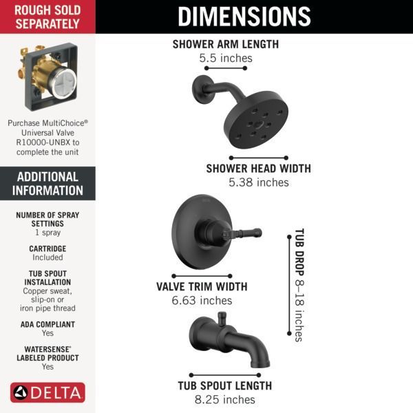 Delta Broderick® 14 Series Matte Black Tub Shower Trim-1