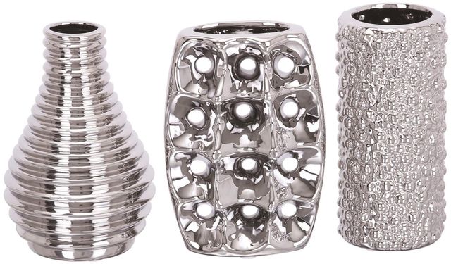 Deco Marche Silver 3-Assorted Decorative Vase with Varying Patterns-0
