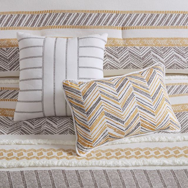 Olliix by Madison Park Newton 5 Piece Yellow and Charcoal Full/Queen Cotton Printed Comforter Set-3