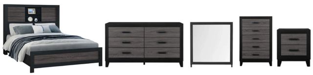 Global Furniture USA Lisbon 5-Piece Black/Gray Queen Bookcase Bedroom Set-0