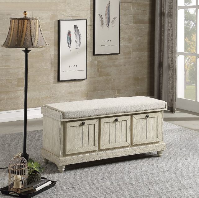 Homelegance® Woodwell Distressed White Lift Top Storage Bench-1