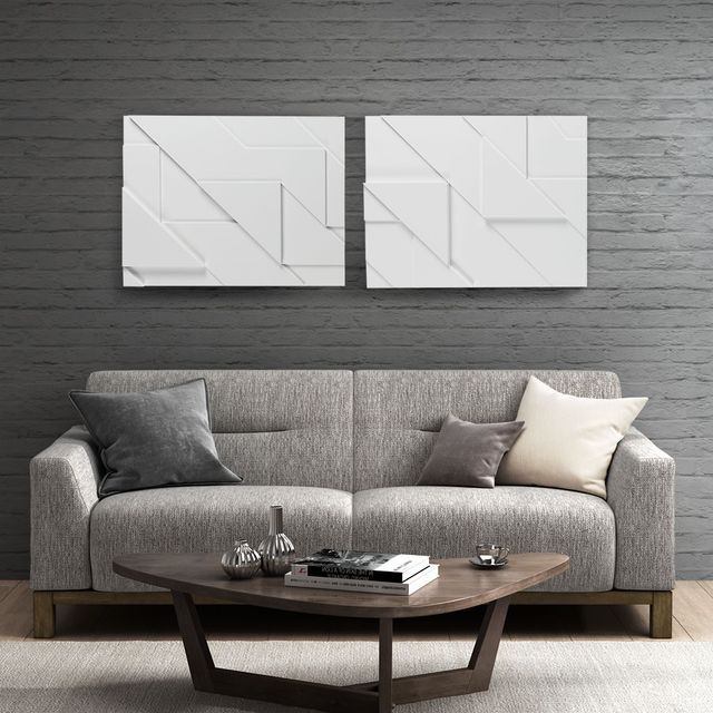 Olliix by Madison Park Geo Angles 2 Pieces White Carved Wall Panel Set-4