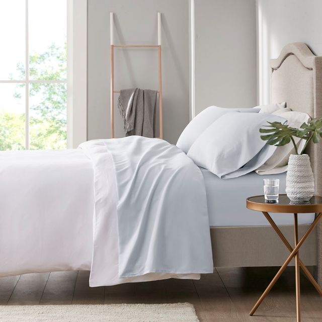 Olliix by Clean Spaces Charcoal Infused Light Gray Queen Solid Microfiber Sheet Set-2