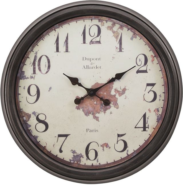 Monarch Specialties Inc. Brown 20" Round Wall Clock with Standard Numbers on Distressed Beige Backgr-0