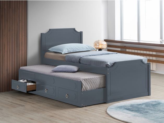 Milton Greens Stars Dark Gray Twin Scalloped Top Wooden Platform Bed with Trundle-1