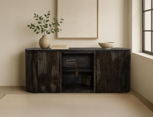 International Furniture Direct Balam Stained Dark TV Stand-1